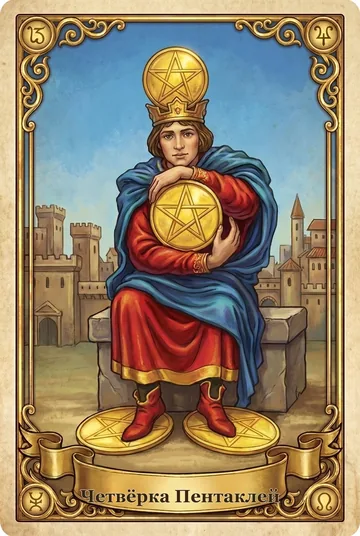 Карта Таро Четвёрка Пентаклей